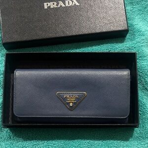 Prada Midnight Blue Wallet with Gold Accent and box!